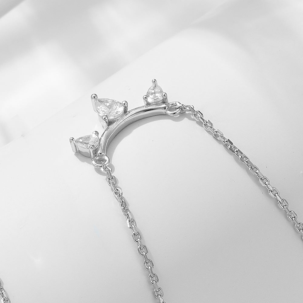 Wind 925 Sterling Silver Classic Single Row Inlaid Zircon Pendant Necklace Exquisite Water Drop