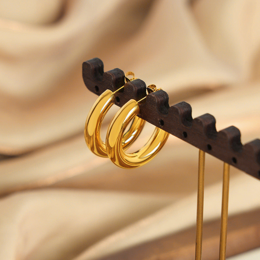 French Luxury Titanium Steel Gold C Earrings - Elegant Women's Jewelry