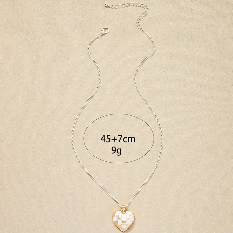 Enamel Oil Drop Heart Pendant Necklace - Wholesale Love Collarbone Chain