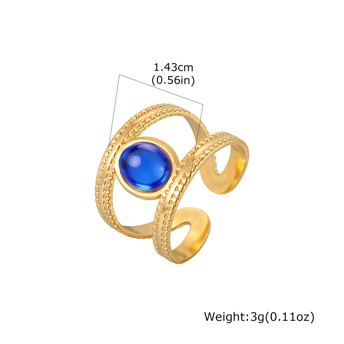 Stainless Steel French Color Amber Stone Double Open Ring