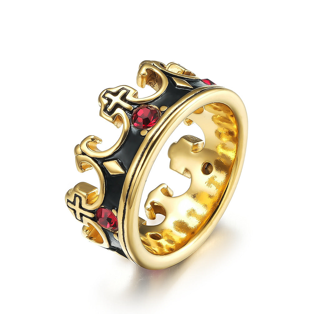 Red Zircon Crown Ring Unisex Retro Gothic Stainless Steel Titanium Band Planderful Everyday Genie