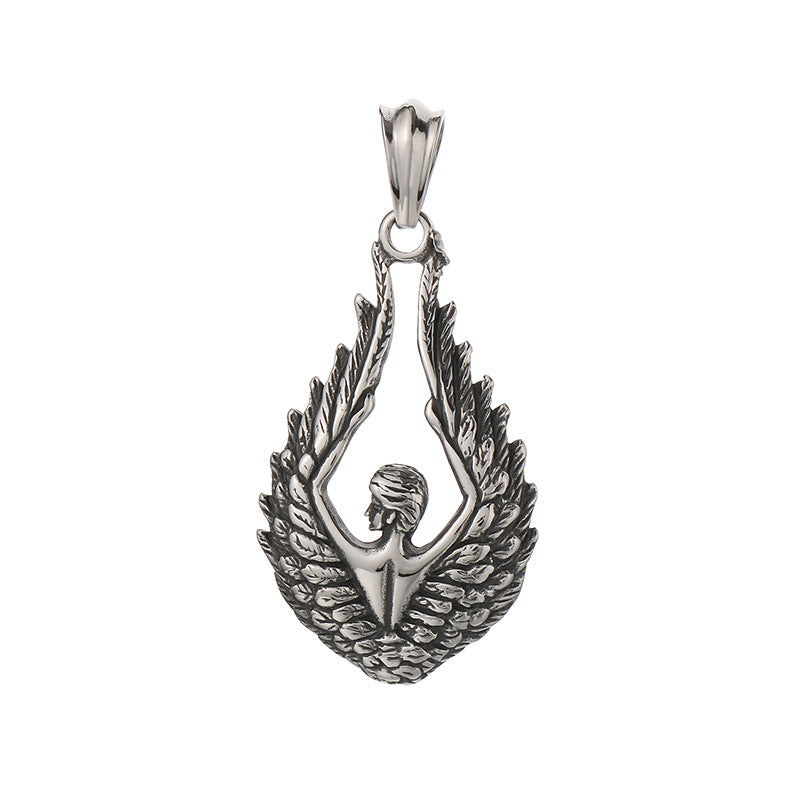 Planderful Retro Mens Titanium Steel Necklace Wings Pendant
