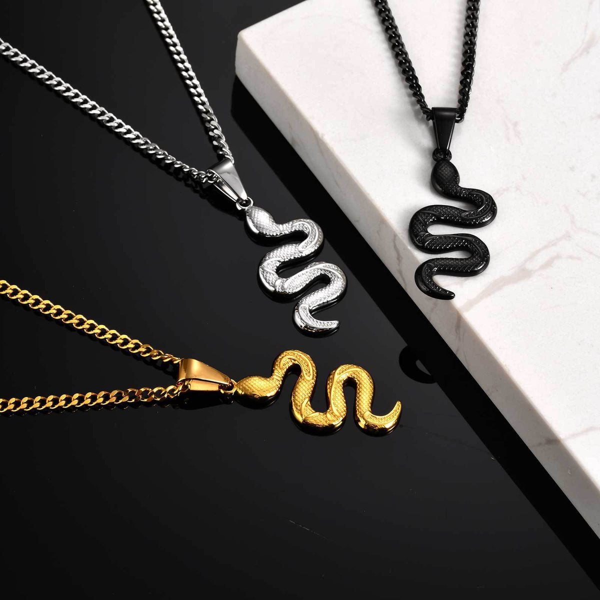 Sculpted Snake Pendant Necklace — 3 Finishes