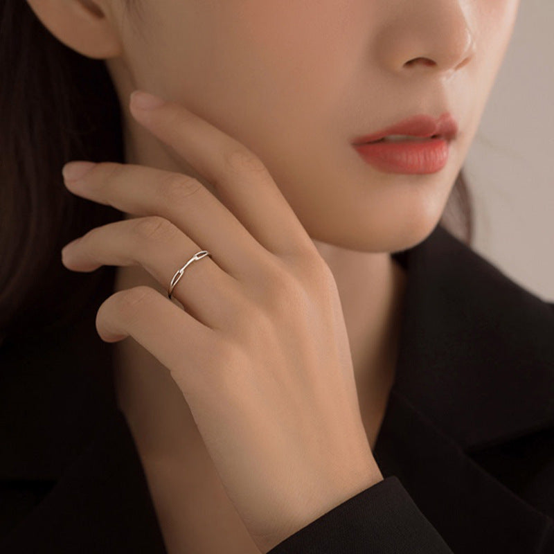 Planderful S925 Sterling Silver Interlocking Ring For Women Minimalist Hollow Open Design