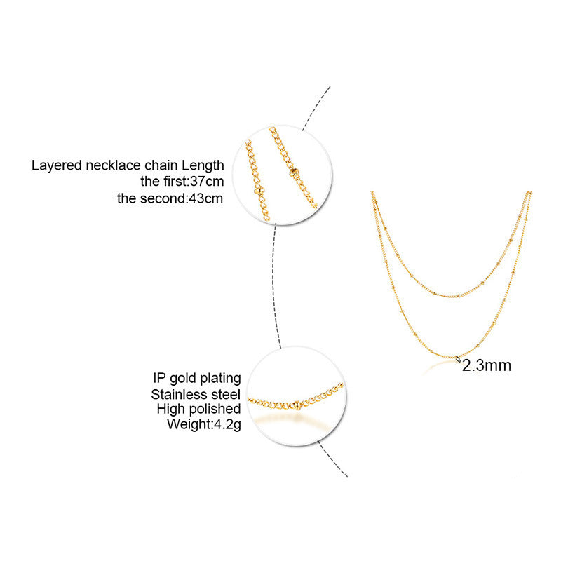 Stainless Steel Bead Chain Necklace Gold Women's 2MM Chain