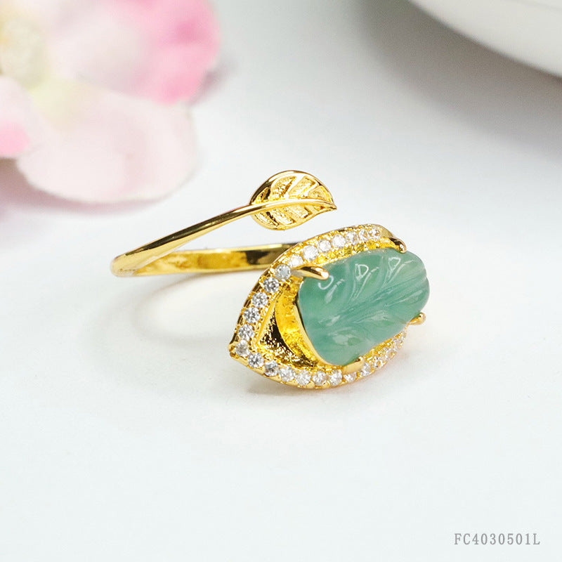 Blue Water Jadeite Leaf 7*12 mm Ring