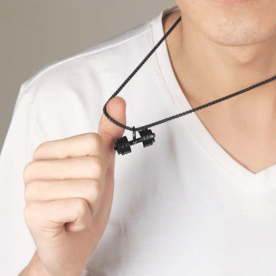 Planderful Dumbbell Necklace Titanium Steel For Men Fitness Pendant Minimalist Strength Gift