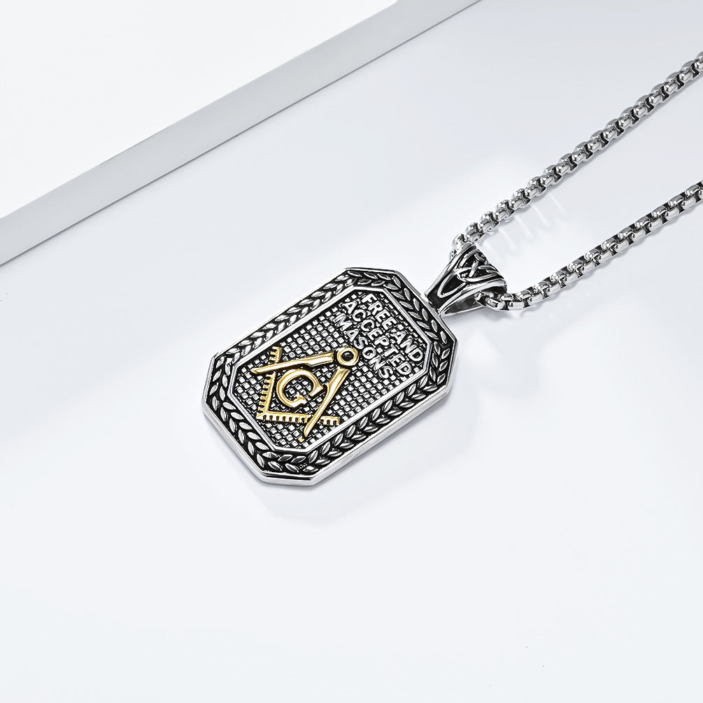 Planderful Titanium Steel Necklace Freemason Pendant For Men Urban Hip Hop Style Jewelry