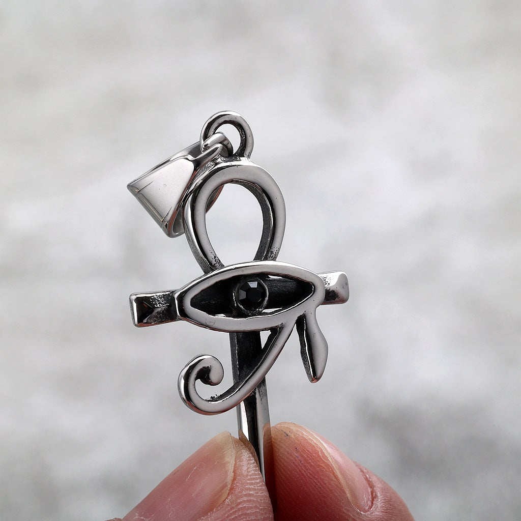 Vintage Eye of Horus Egyptian Stainless Steel Men's Pendant Necklace