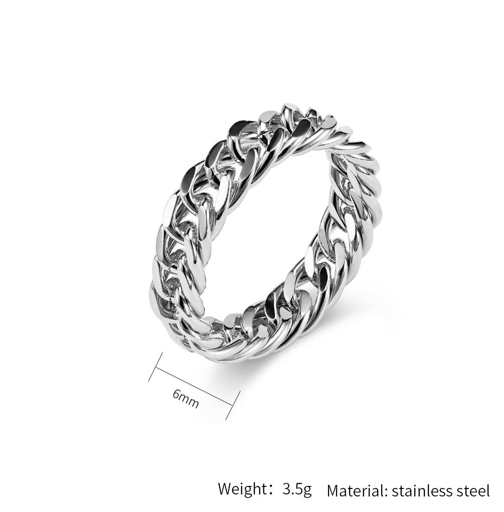 Planderful Titanium Steel Cuban Chain Ring Unisex Double Woven Smooth Band Everyday Genie For Men And Women