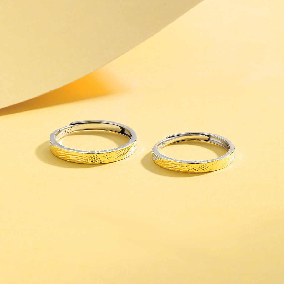 Planderful Everyday Genie – Texture Imprint 925 Sterling Silver Couple Ring for Men and Women
