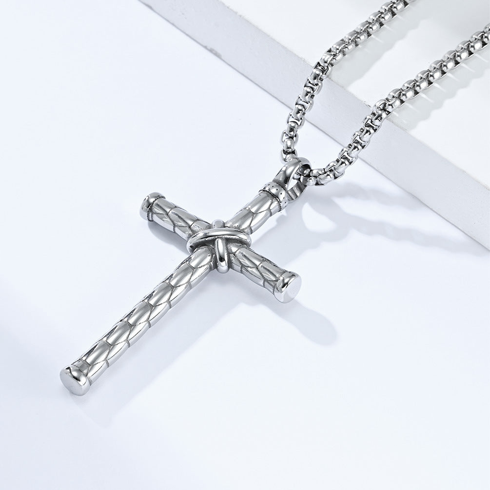 Cross-Border European American Retro Style Stainless Steel Cross Necklace for Men