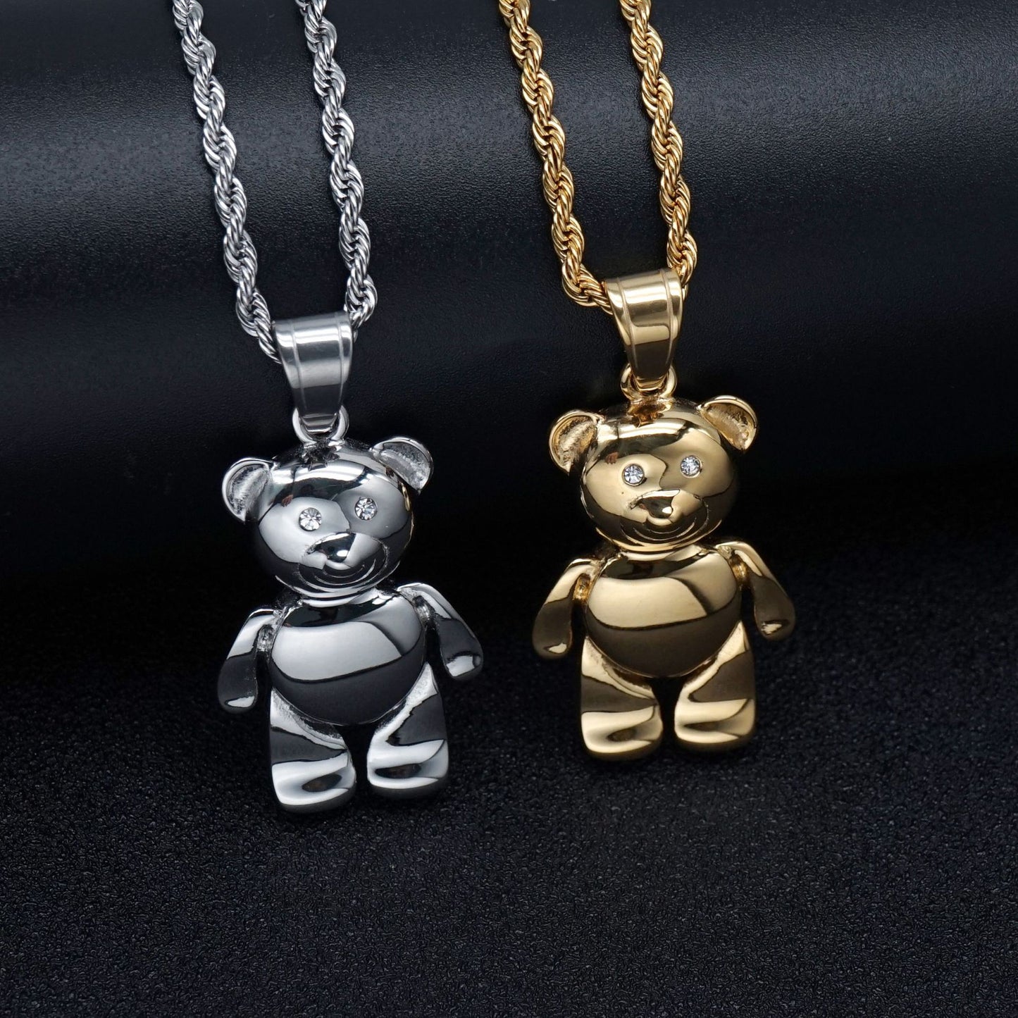 Steel Necklace - Statement Everyday Genie Bear Pendant