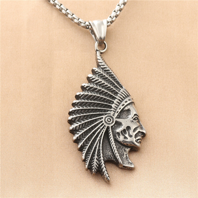 Vintage Punk Style Titanium Steel Indian Pendant Necklace for Men