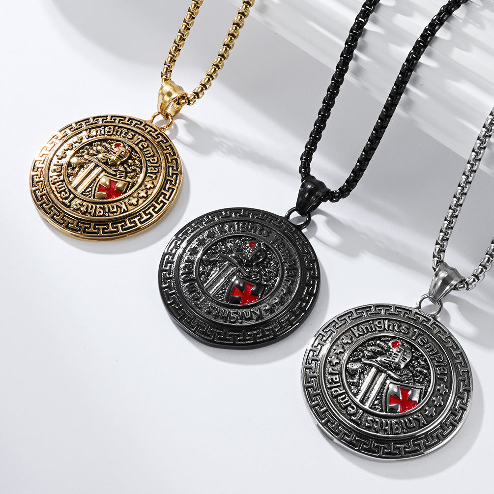 Planderful Knights Templar Shield Necklace Titanium Steel Durability For Men Vintage Retro Literary Pendant Chain