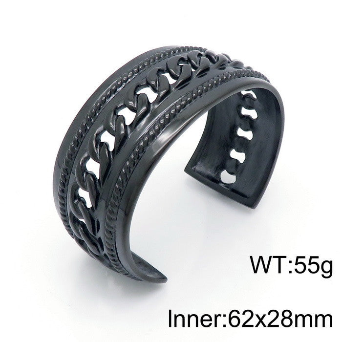 Punk Bracelet – Titanium Steel Men's Chain Open Bracelet – Rough
