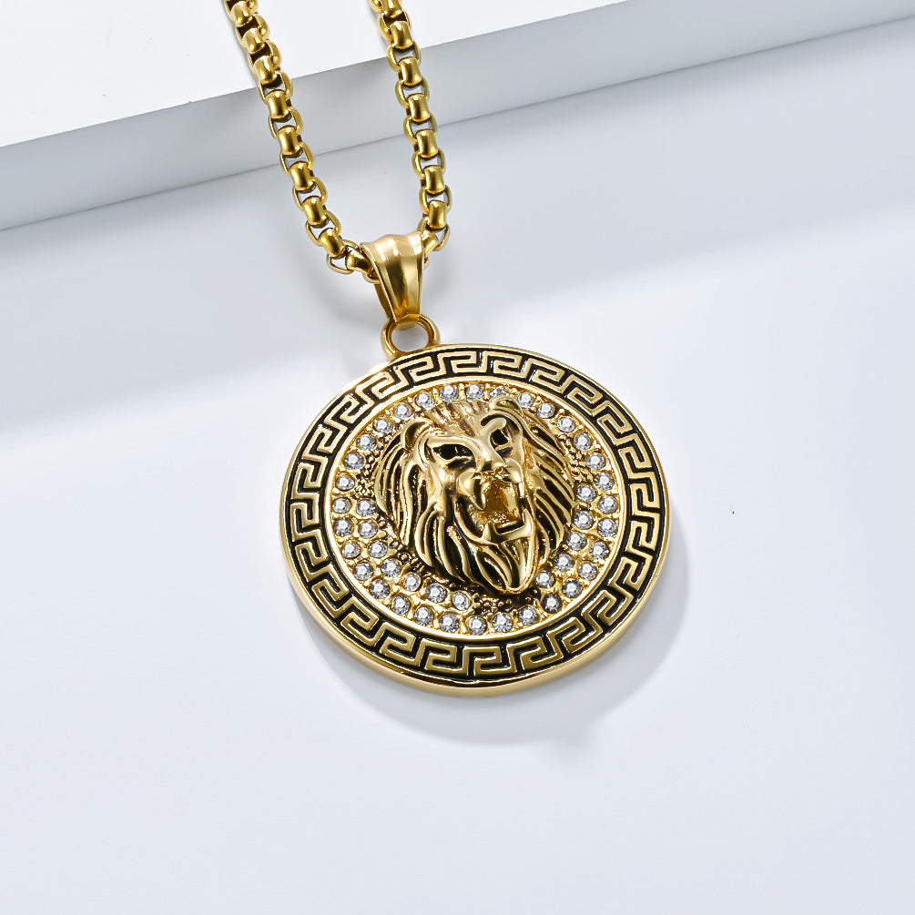 Planderful Domineering Lion Head Necklace Stainless Steel Gold Plated For Men Hip Hop Jewelry