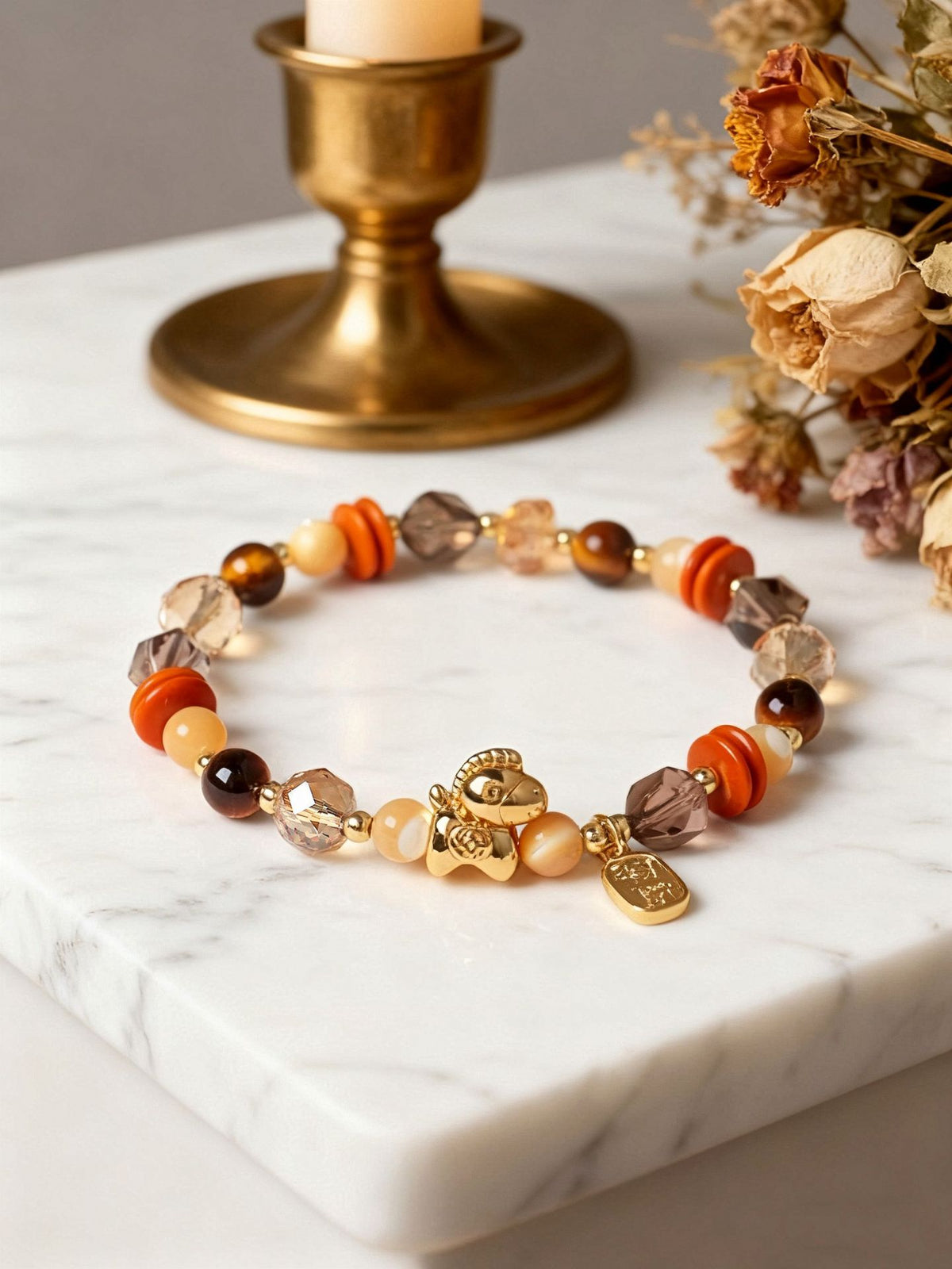 Tiger Eye & Pearl Horse-Year Bracelet