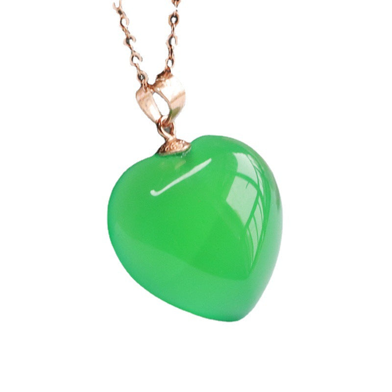 Green Chalcedony Heart Silver Pendant — No Chain