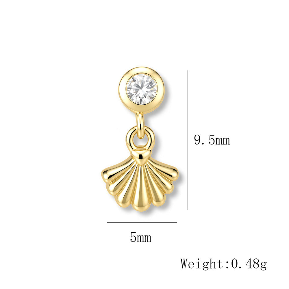 S925 Sterling Silver Ocean Shell Pattern Inlaid Zircon Thread Piercing Earbone Studs Earrings