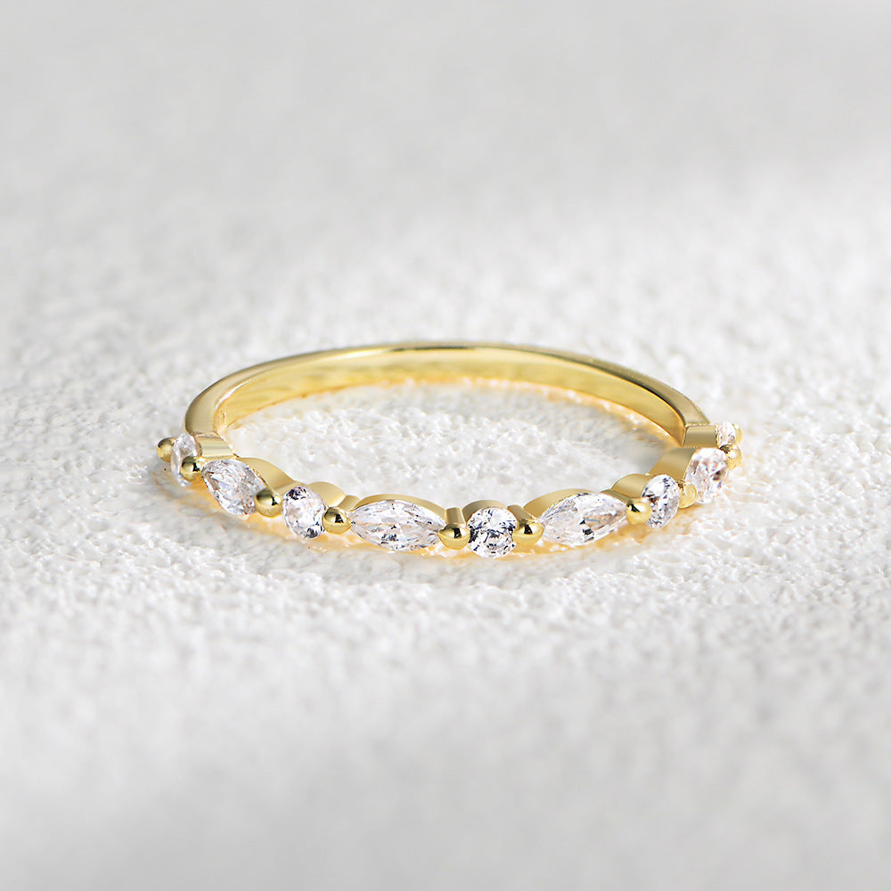 Planderful S925 Sterling Silver Zircon Ice Flower Ring Set For Women Elegant Light Luxury Jewelry