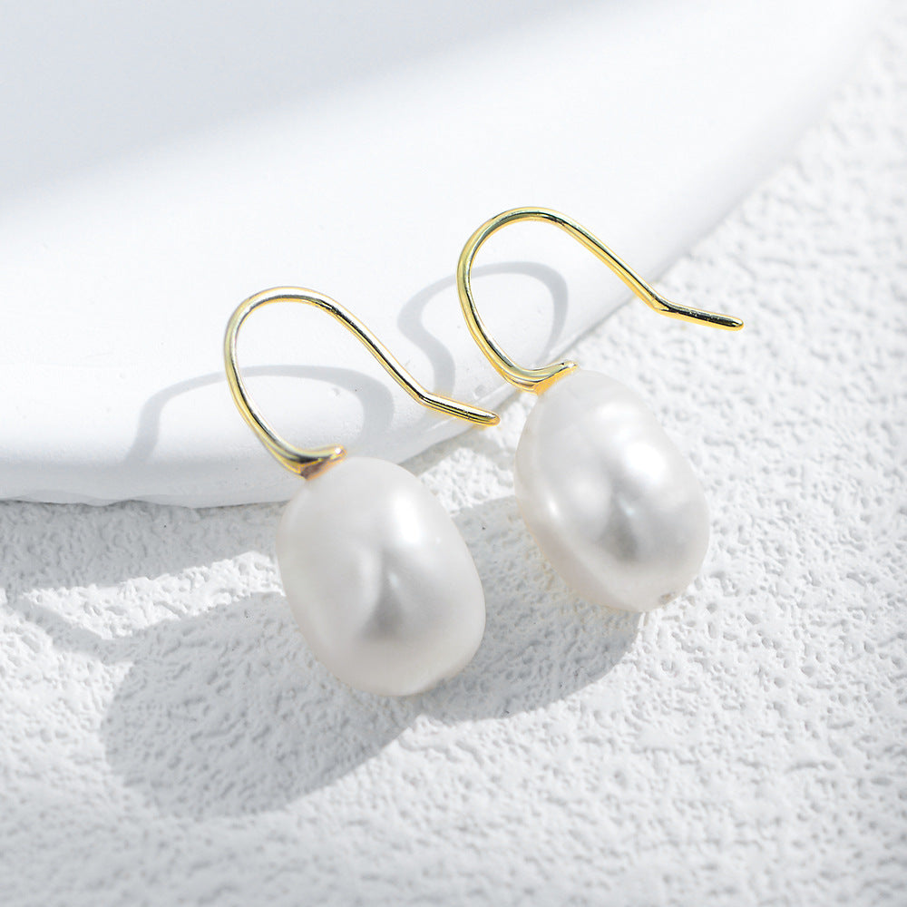 Planderful S925 Sterling Silver Baroque Pearl Earrings for Women Elegant Irregular Natural Pearl Ear Hook Jewelry