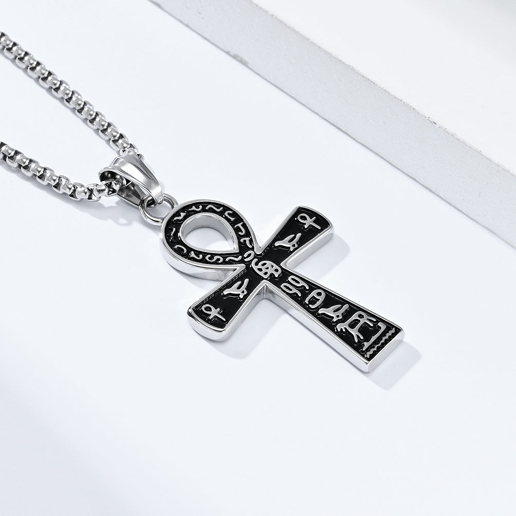 Planderful Everyday Genie Unisex Stainless Steel Anka Cross Necklace Retro Street Style Pendant