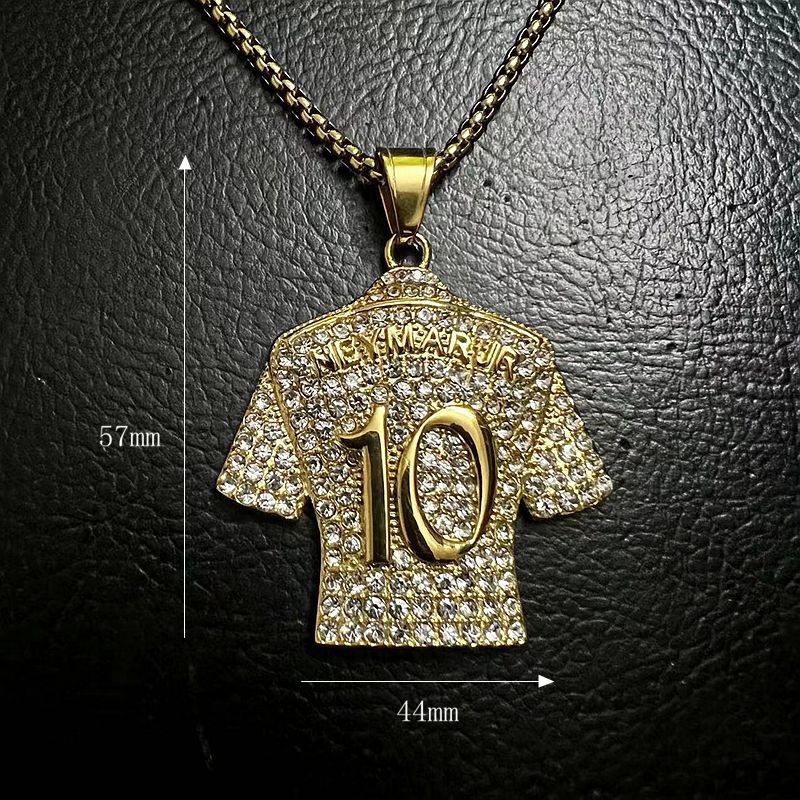 Planderful Football Jersey Pendant Necklace No 10 Titanium Steel Gold Plated Zircon Hip Hop Style