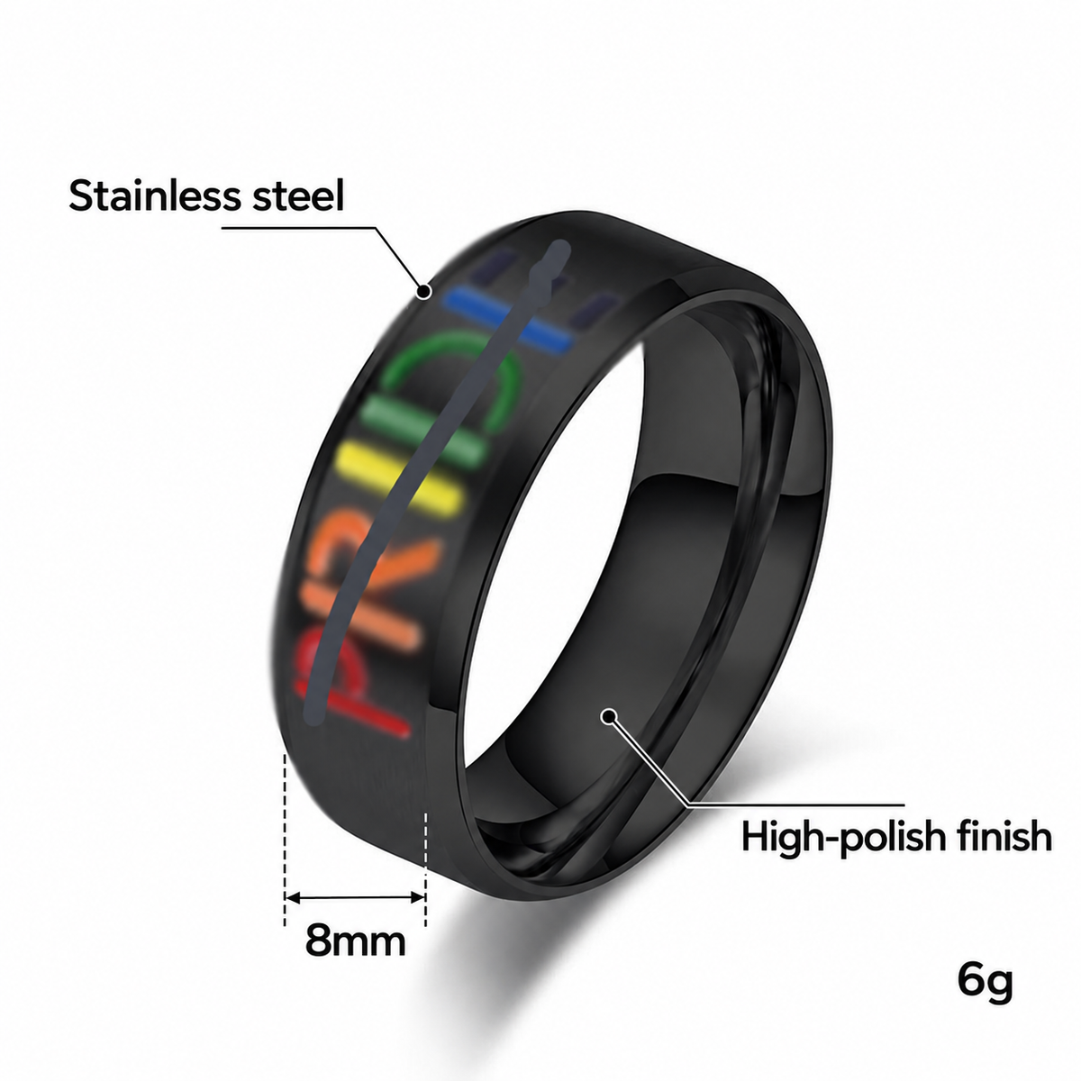 Black rainbow stainless steel ring details