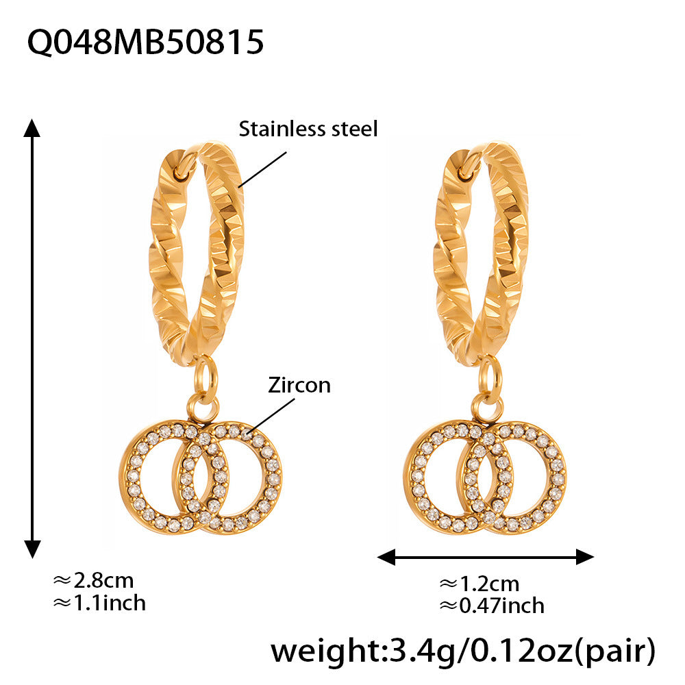 Planderful Zircon Earrings Titanium Steel Double Ring Women