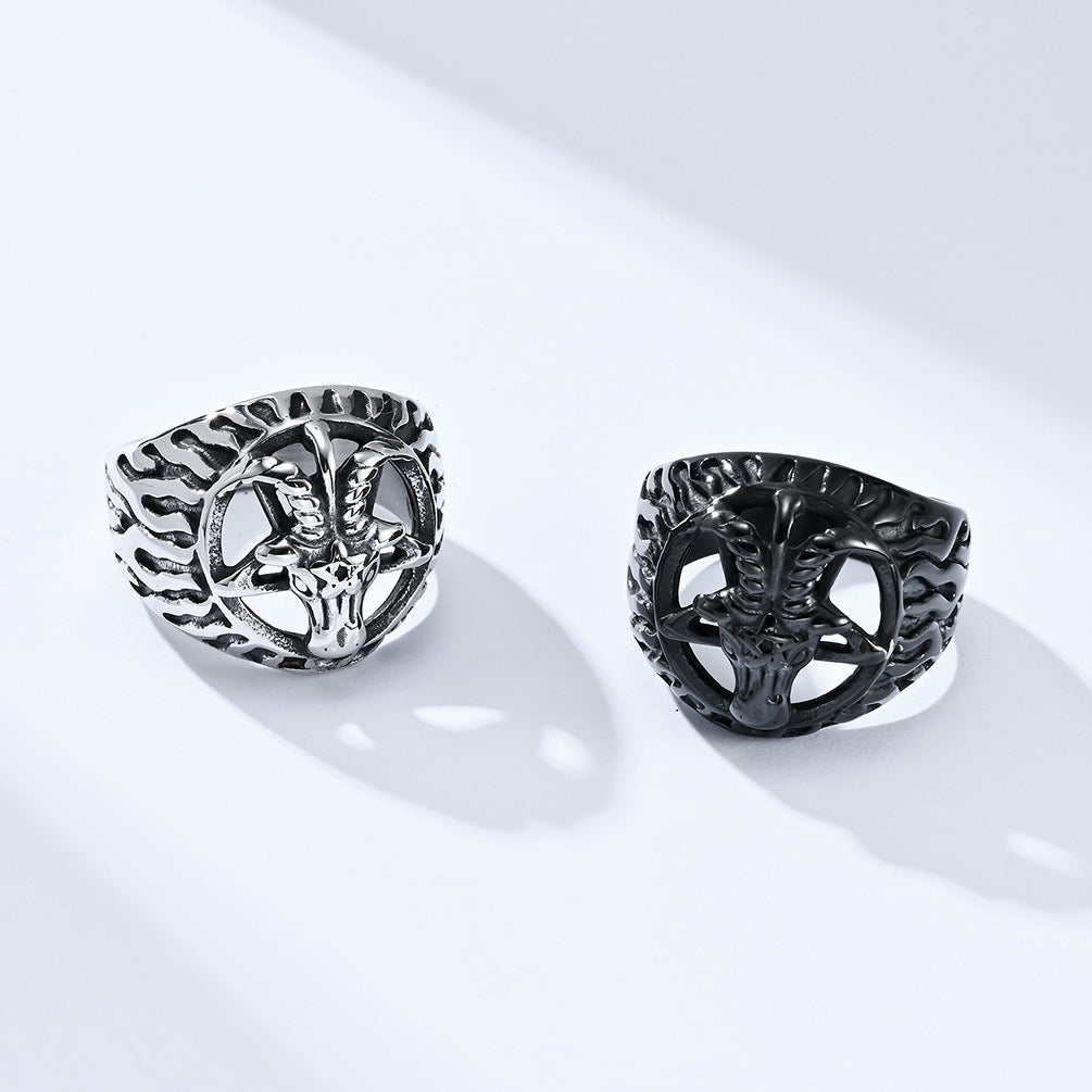 Planderful Satan Goat Ring Titanium Stainless Steel Retro Style Personalized Jewelry For Men Women
