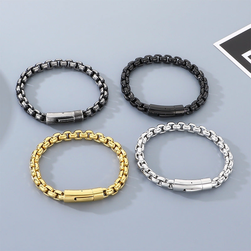 8mm Stainless Steel Square Pearl Round Buckle Unisex Bracelet Business Style