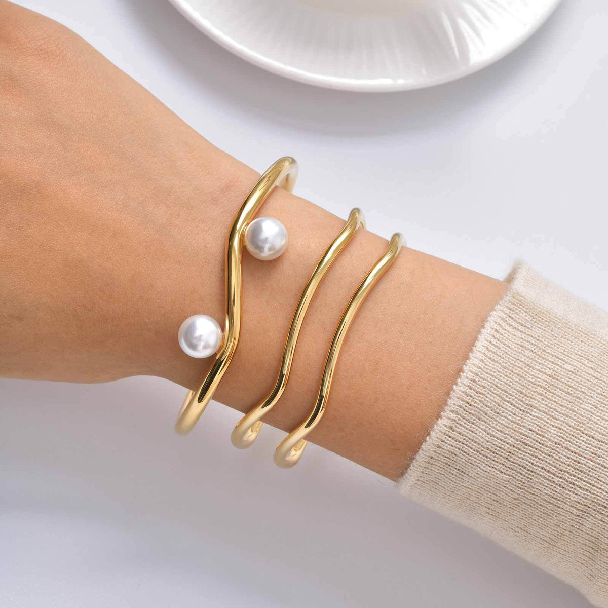 Pearl Geometric Adjustable Stainless Steel Bracelet