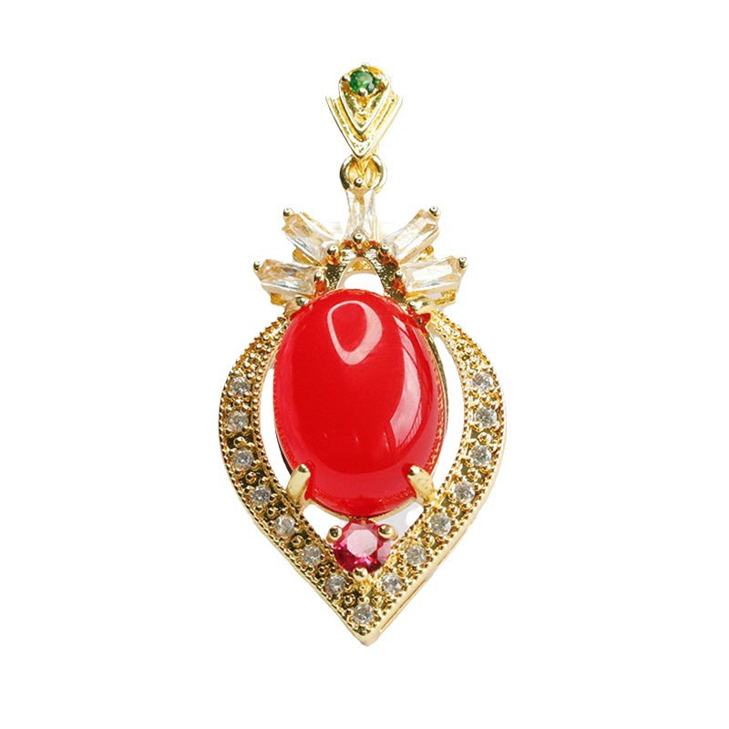 Oval Red Agate Zircon Peach Heart Pendant
