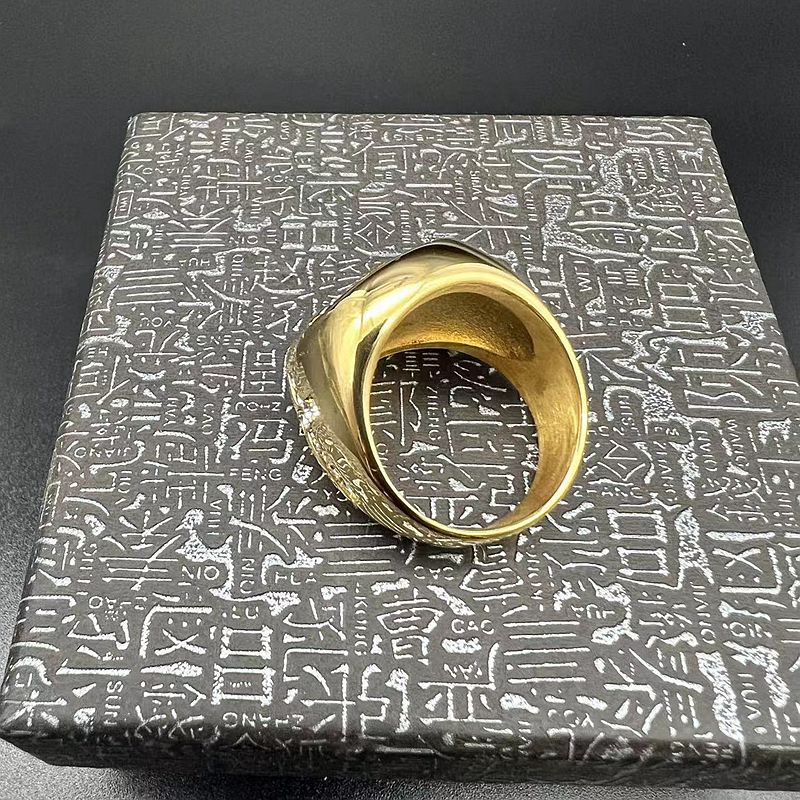 Planderful Collection Hip Hop Titanium Steel Ring For Men Gold Maple Leaf Rhinestone Cross