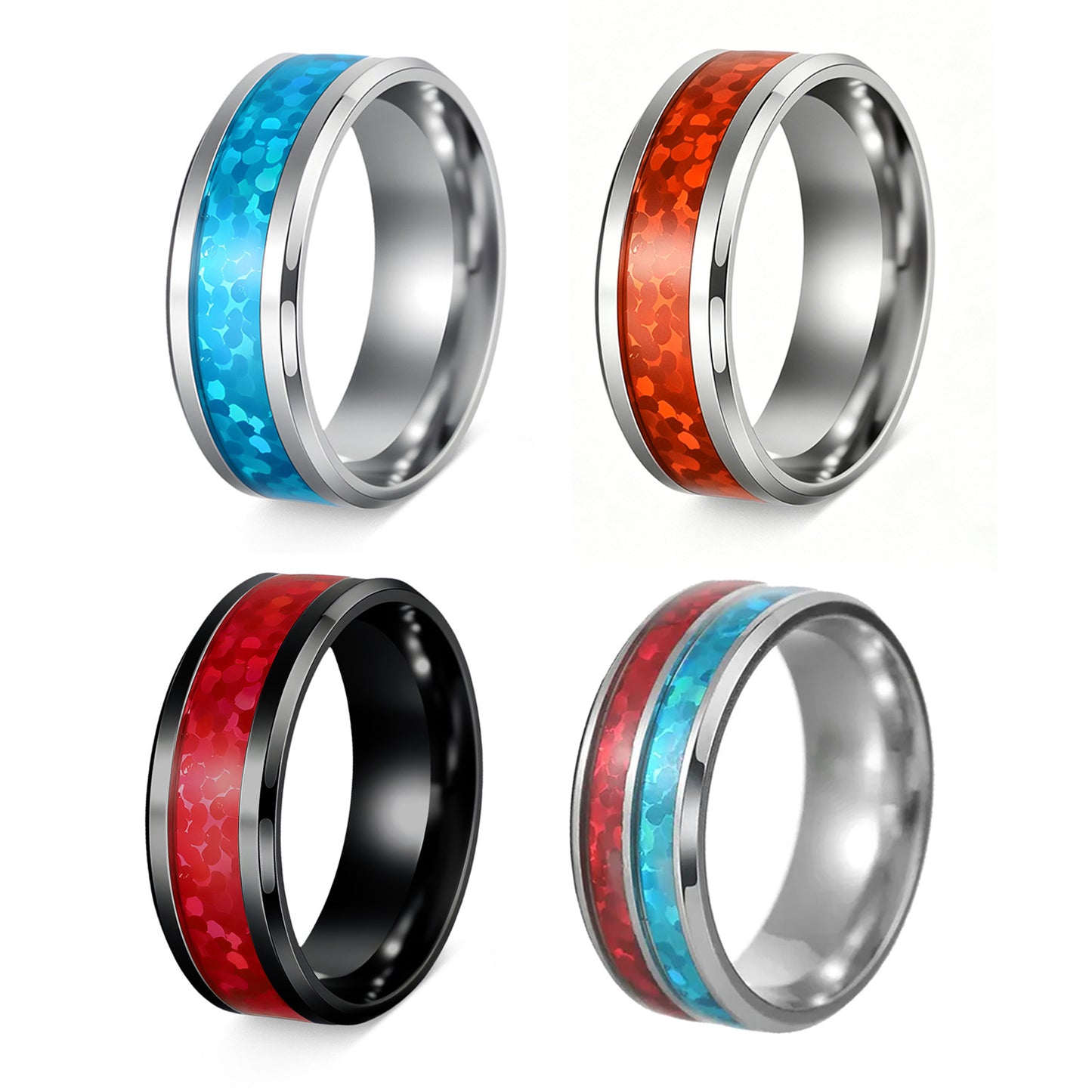 Planderful Opal Ring For Couples Unisex Stainless Steel Durable Jewelry With European Red And Blue Opal