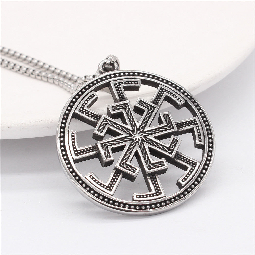 Titanium Viking Pendant Necklace For Men And Women Retro Hollow Round Shield Charm By Planderful