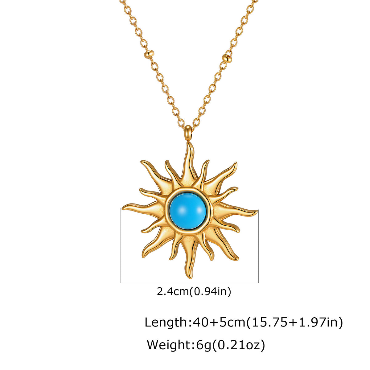 Ladies Gold Turquoise Sun Hexagram Necklace – Stainless Steel Bohemian