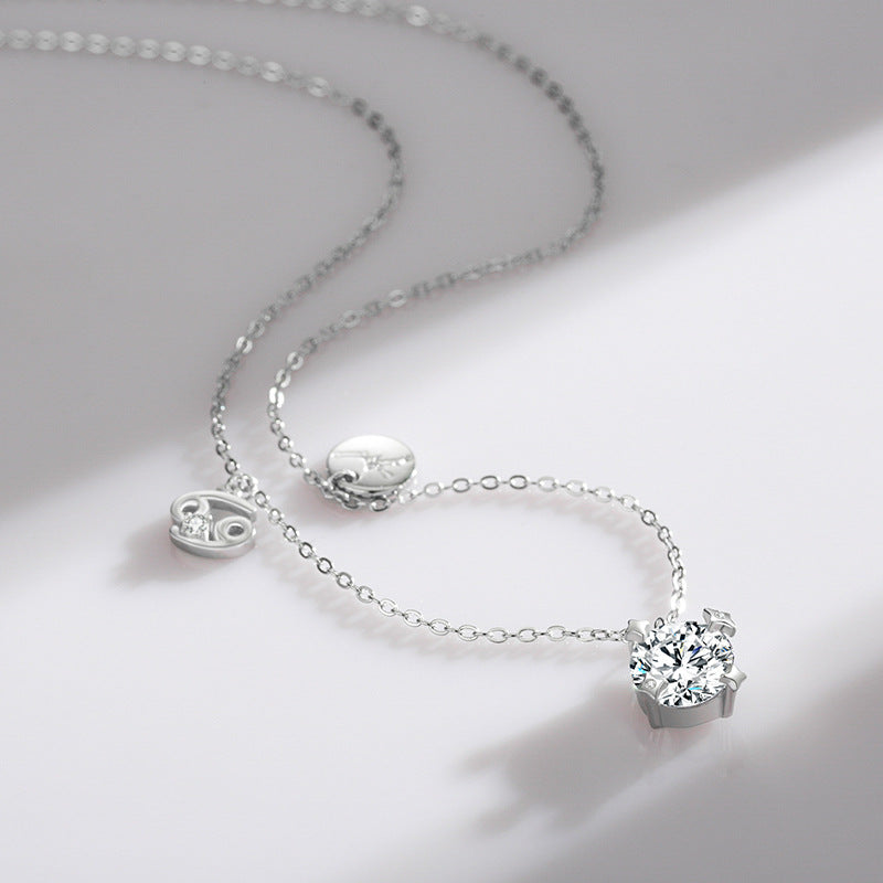 Luxurious Sterling Silver Necklace with Zircon Inlay, Exquisite Cross-Border Design for Women, Elegant Cancer Clavicle Chain