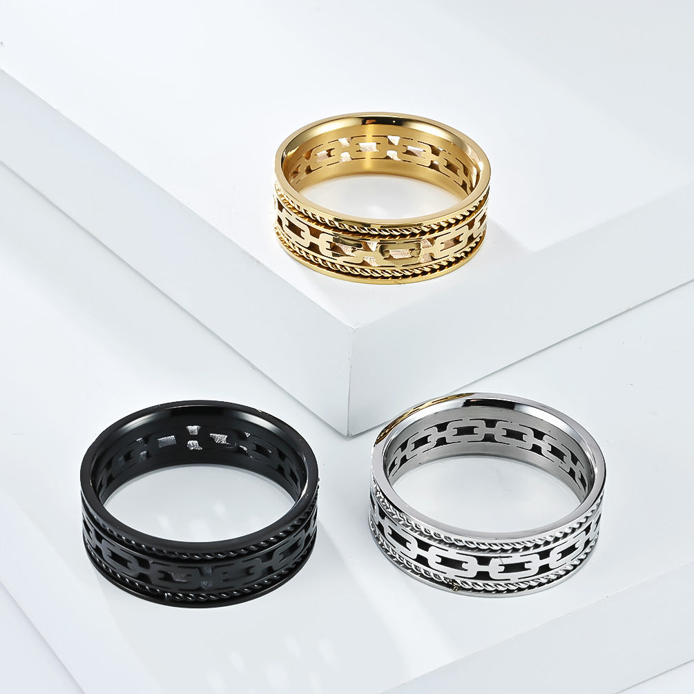 Planderful Titanium Steel Double Strand Wire Rope Hollow Cuban Chain Ring For Men Neutral Style