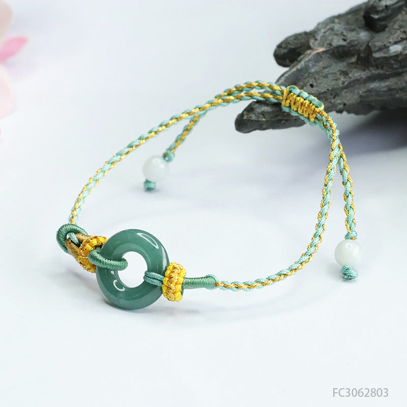 Blue Water Jadeite Peace Ring Cord Bracelet