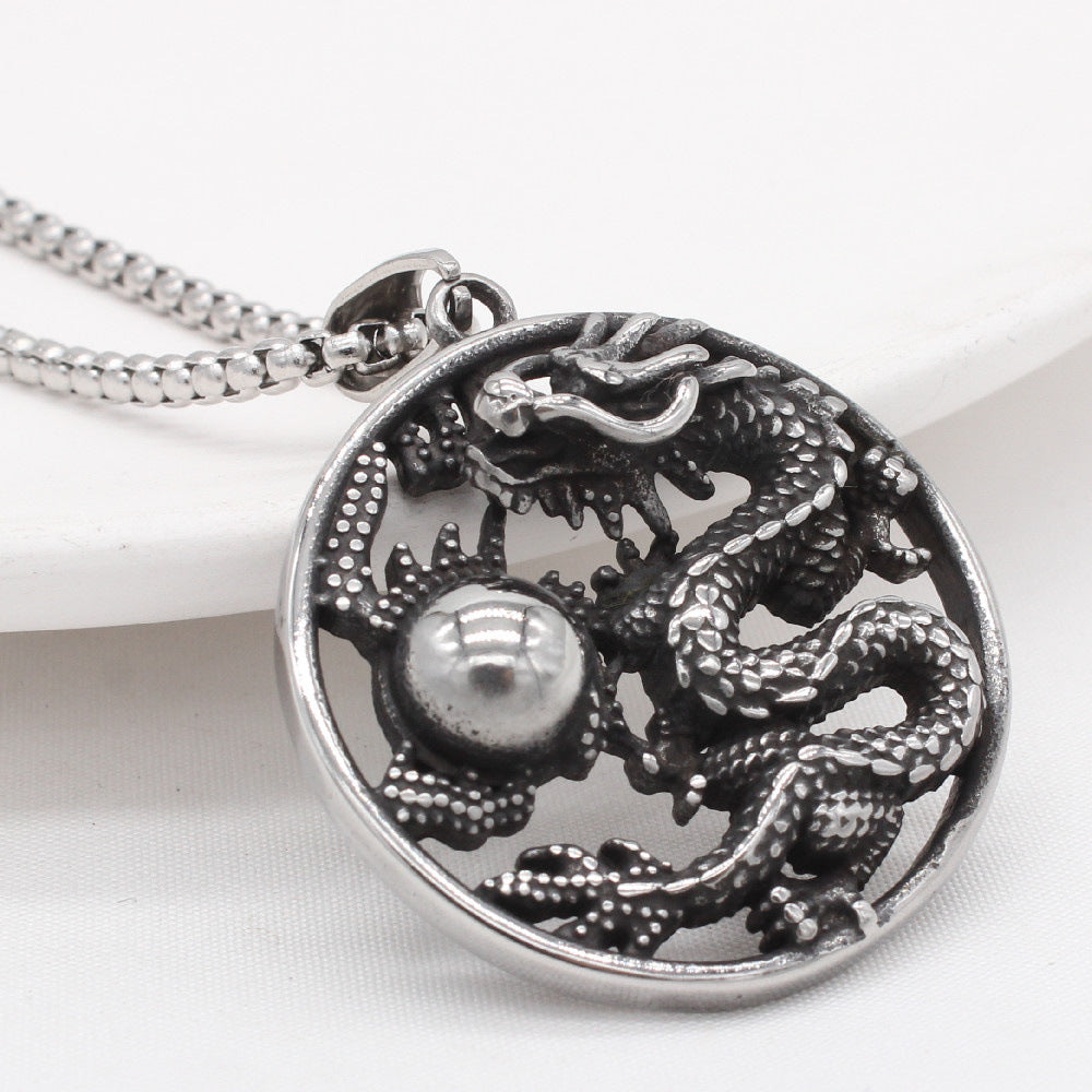Dragon Pendant Necklace For Men Unisex Titanium Steel Protection Charm Planderful Everyday Genie