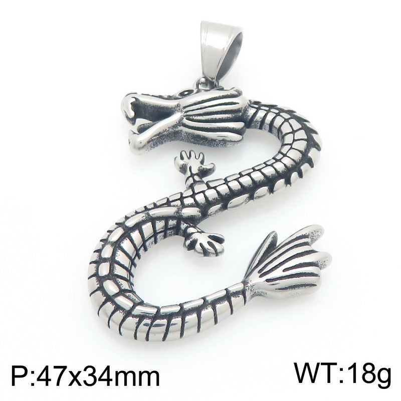 Feilong Direct Sales Titanium Steel, National Retro Zodiac Dragon Stainless Steel Men's Pendant Necklace