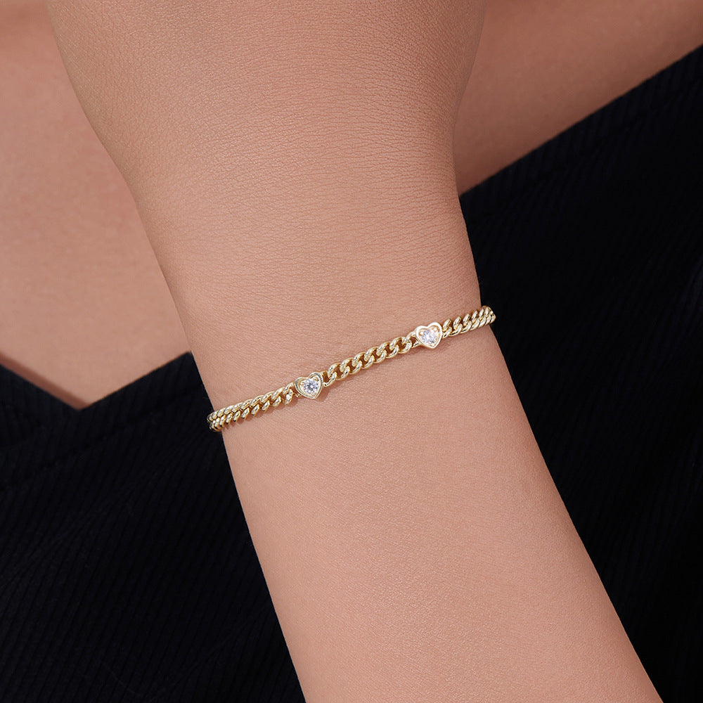 S925 Sterling Silver Heart-Shaped Zircon Bracelet And Design Silver