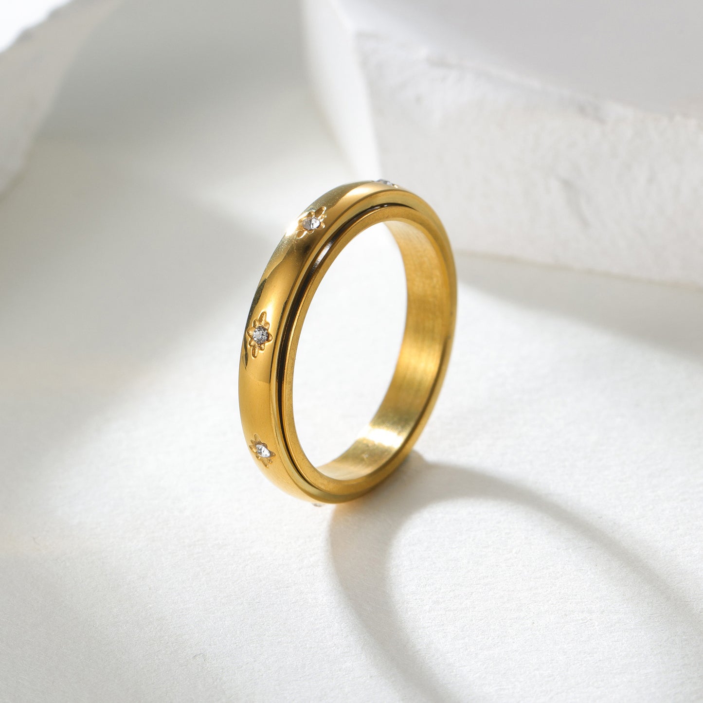 Planderful Rotating Titanium Steel Ring For Hipster Zircon