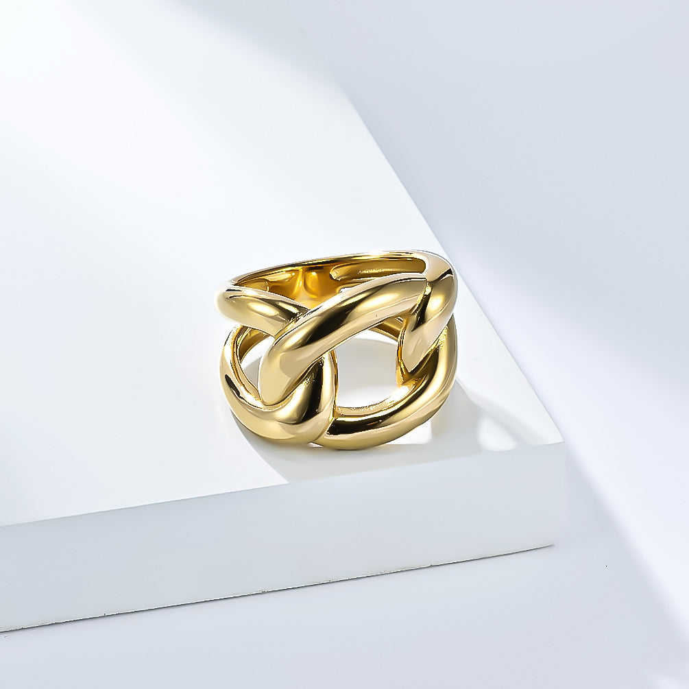 Planderful Titanium Steel Ring For Unisex Exaggerated Irregular Cuban Chain Bold Light Luxury Statement