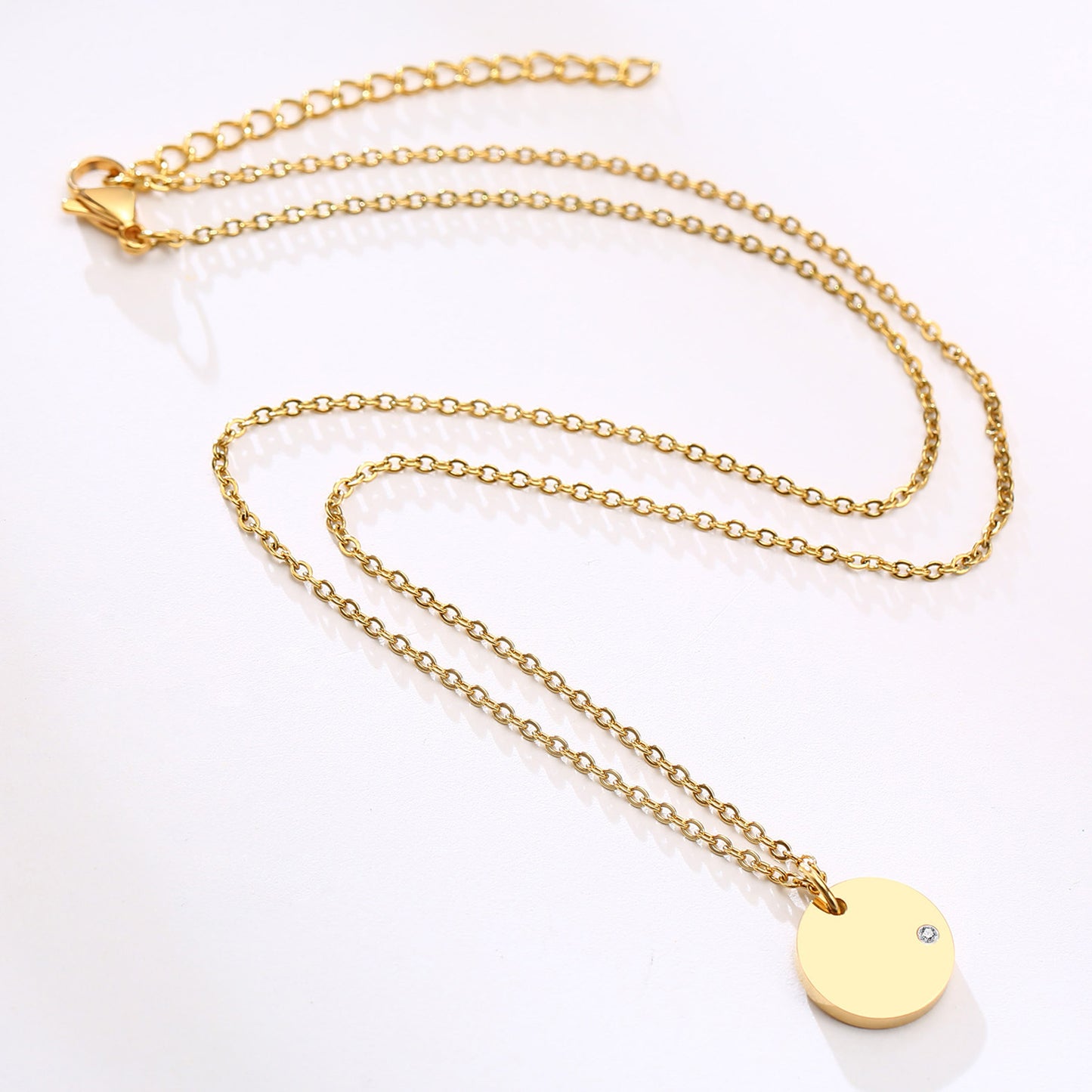 Stainless Steel Necklace Golden Lady Zircon Round Jewelry