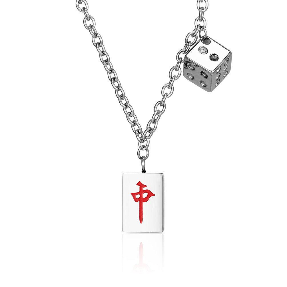 Trendy National Style Titanium Steel Mahjong Pendant Necklace