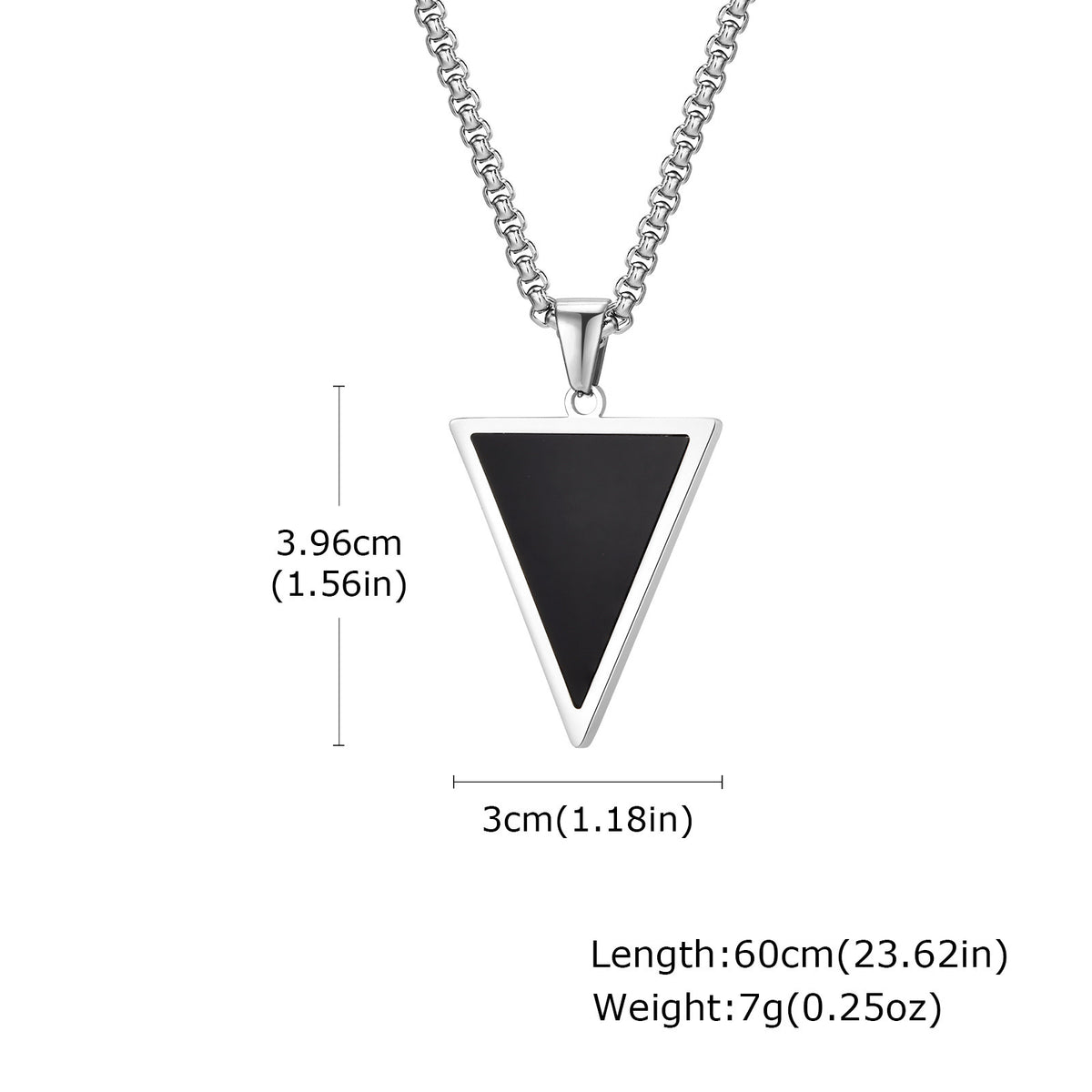 Stainless Steel Triangle Natural Tiger's Eye Stone Black Agate Pendant Necklace Men's