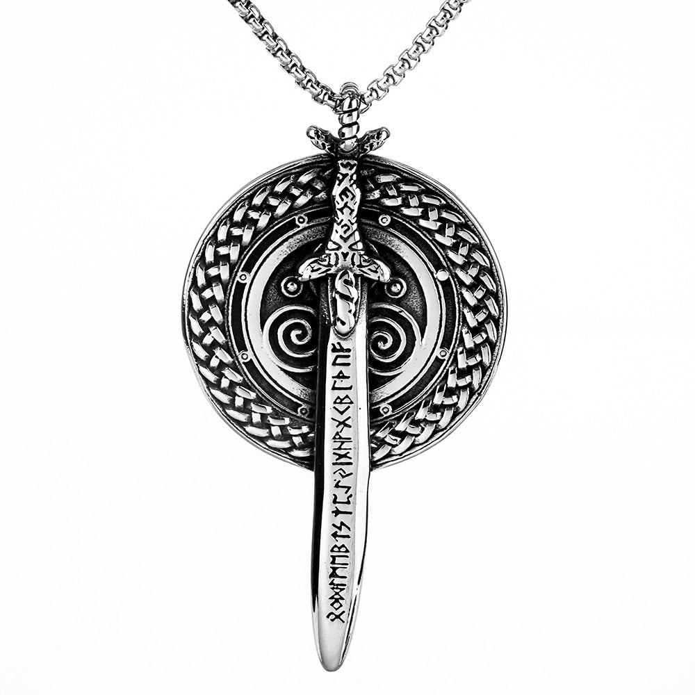 European and American Jewelry Wholesale Titanium Steel Pendant Men's Stainless Steel Necklace Retro Viking Shield Sword